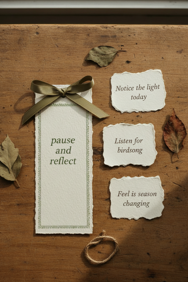 Bookmark with green border and pause and reflect