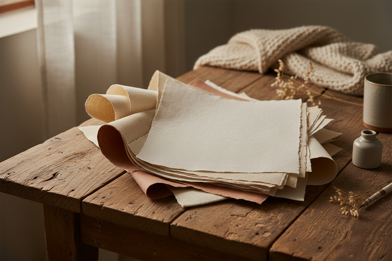 Ivory paper stack on wooden table